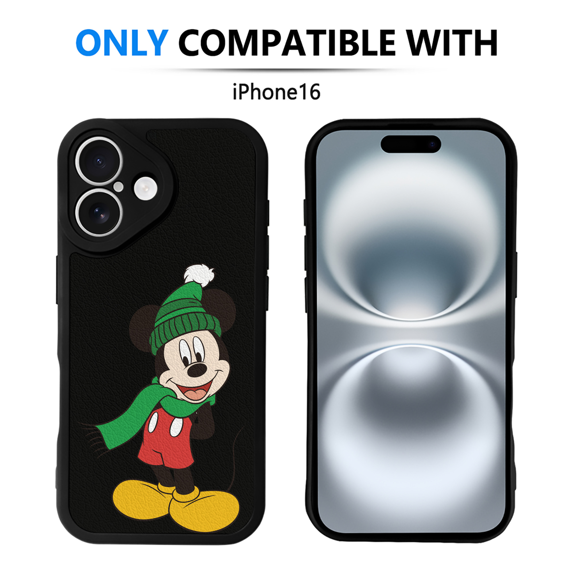 （画像用） ミッキーマウス Mickey Mouse 【iPhone 16シリーズ対応】シリコンスマホケース（レザー調） 材質：シリコン
